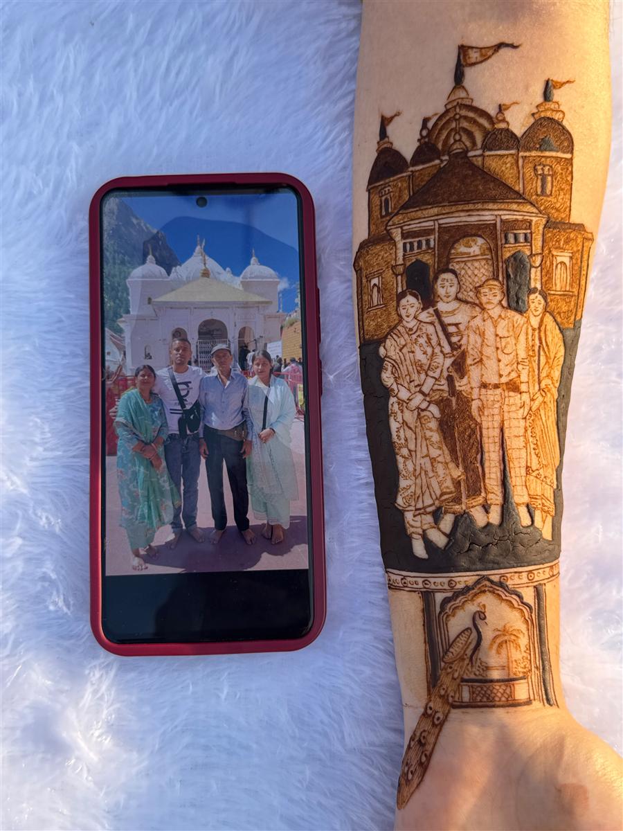Family temple photo recreated in henna